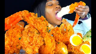 FRIED KING CRAB SEAFOOD BOIL MUKBANG | SEAFOOD MUKBANG | CHEESE ALFREDO SAUCE | ASMR EATING