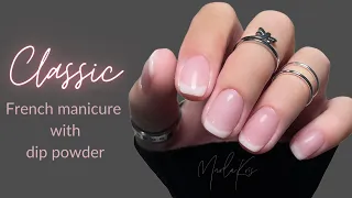 Classic French manicure on short nails with dip powder