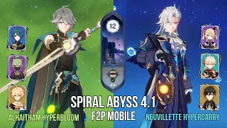 C0 Neuvillette & C0 Alhaitham Hyperbloom | Spiral Abyss 4.1 - Floor 12 | F2P Mobile | Genshin Impact