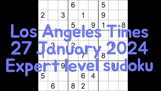 Sudoku solution – Los Angeles Times 27 January 2024 Expert level