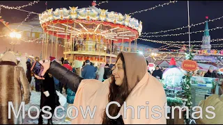 🎄Moscow Christmas Walking tour, New Year lights, Red square, Russia 4k.