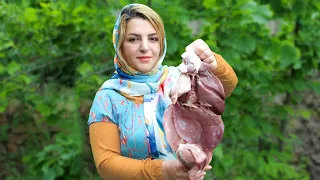 Cooking Lamb Liver, Heart, Kidneys and Lamb Fat on the fire🐑 Village Cooking Vlog