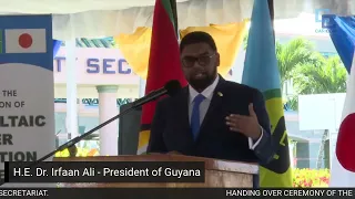 H.E. Dr. Mohamed Irfaan Ali, President of Guyana, addresses the Handover Ceremony