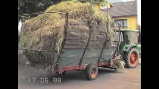 Vom Gras mähen bis zur Heuernte. 1988 im Hunsrück. Heuaufzug im Einsatz