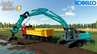 Farming Simulator 19 - KOBELCO Crawler Excavator Digging The Dirt From The Lake