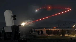 Aircraft Shot Down at Night by C-RAM Defence System - Phalanx CIWS - Military Simulation - ARMA 3