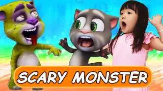 👹🔥 Kate's Hide and Seek Challenge with My Talking Tom 2 in Real Life and Monster Under the Bed