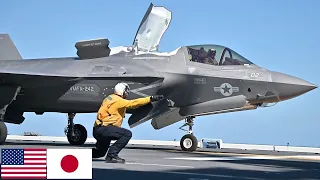 USMC. F-35B fighters on the Japanese Navy aircraft carrier JS Izumo.