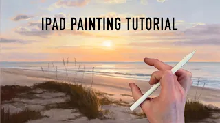 IPAD PAINTING TUTORIAL - Grassy Beach Sunset Landscape in Procreate