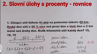 2. Slovní úlohy s procenty řešené rovnicí - náročnější