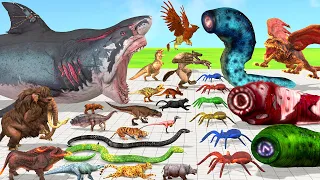 Giant Worm Vs Titanoboa or Megalodon Vs Dinosaur Vs Saber Tooth Tiger Animal Revolt Battle Simulator