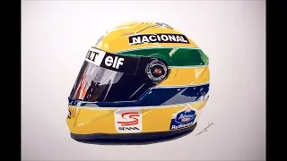 Ayrton Senna Helmet - Ayrton Senna Tribute - 3D Art - Speed Drawing  by Rui Gouveia