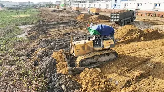 New Update Project Near Canal Land Filling Up Old Bulldozer KOMATSU Pushing Clearing Dirt