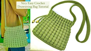 Crochet Drawstring Bag Easy Tutorial