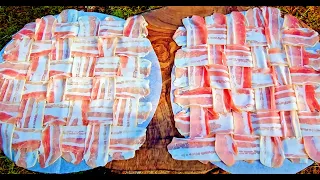 Bacon Shell Taco with fried Chicken (ASMR cooking, Camping, Relaxing Sounds)
