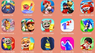 Tom Gold Run,Minion Rush,Subway Surf,Running Pet,Mario Kart,Super Wings,Sonic Dash,Tag W Ryan