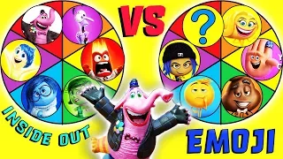 Emoji Movie VS Inside Out Spin The Wheel Game! Gene, Smiler, Jailbreak, Hi-5, Joy, Candy, Blind Bags