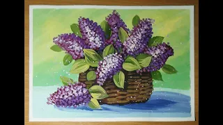 How to draw a bouquet of lilacs easily, step by step, with gouache. Detailed video tutorial.