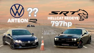 دودج هيلكات ريد اي ضد فولكس واجن ارتيون ار | Dodge Hellcat Redeye VS VW Arteon R Drag Race