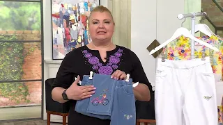 Quacker Factory DreamJeannes Embroidered Scenes Crop Pants on QVC