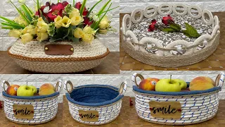 3 Diy Rope Basket/ Diy Storage Basket/ Diy Basket/٣ سبت تخزين يدوي/