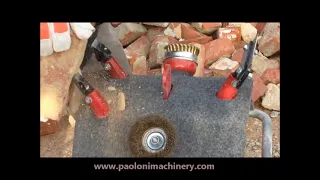 Paoloni made in Italy Old Brick cleaning machine at work with mortar concrete cement on old tiles