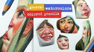 Colored Pencil and Watercolor Illustration |  full portrait drawing PROCESS