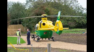 Hampshire & Isle of Wight Air Ambulance takes off from Brighstone on the Isle of Wight