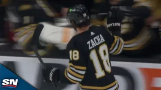 Danton Heinen Sets Up Pavel Zacha For One-Timer With Sweet Cross-Ice Feed vs. Oilers