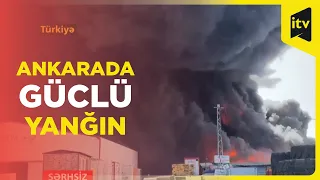 Ankarada güclü yanğın baş verdi, avtomobillərin təkər zibillikxanası yandı