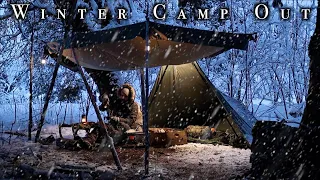 Winter Camp Out in Hot Tent / Stove Cooking / One Tigris - Conifer / Relaxing Vibes / Snow