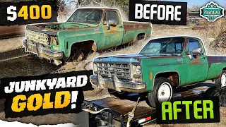 ABANDONED 1980 JUNKYARD C10. Piecing it together for CHEAP!