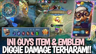 CARA MAIN DIGGIE DAMAGE TERSAKIT USER DIGGIE WAJIB PAKE EMBLEM DAN ITEM INI‼️BUILD DIGGIE TERSAKIT