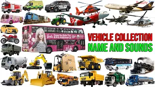 Fire truck, Excavator, Dump truck, Bus, Cars, Motorcycle, AirPlane, Helicopter | Vehicle Name Sounds