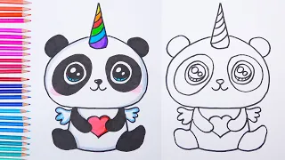 How to Draw a Pandacorn with wings Cute and Easy | Easy drawings