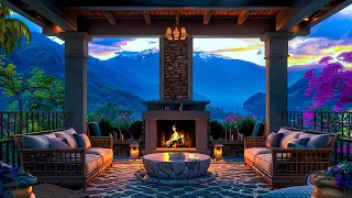 Relaxing Jazz Piano Music for Study & Work ☕ Cozy Spring Mountain Cabin Ambience & Fireplace Sounds