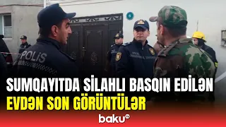 Sumqayıtda silahlı hücum edilən evdən görüntülər: polis hadisə yerində