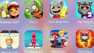 Rescue Cut!,FunRace 3D,Mario Kart,Talking Tom Hero,My Talking Tom 2,Tom Gold Run,PvZ 2,Subway Surf