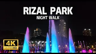 Night Walk In Rizal Park With The Dancing Fountain! Manila Lights | Luneta Park | 4K Quality Res