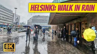 Walk in Rain ☔️ Helsinki Center Autumn 2023 🇫🇮 8K HDR Walk in Finland