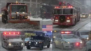 [New York City Bomb Cyclone Snow Blizzard] Plows, Police Cars, Fire Trucks and Other