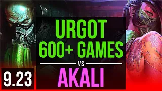 URGOT vs AKALI (TOP) | 6 early solo kills, 600+ games, 8 solo kills, KDA 11/3/4 | EUW Master | v9.23