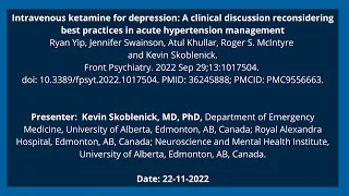 37. IV ketamine for depression: best practices in acute hypertension management
