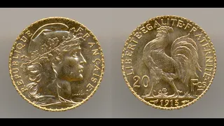 Нумизматика. Золотая монета. Франция, 20 франков 1913 года.  Choice Uncirculated.