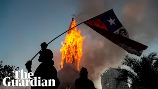 Churches burned amid tense anniversary protests in Chile