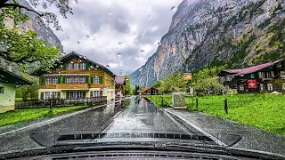 Driving in Lauterbrunnen Valley during fresh summer rain 🇨🇭 Switzerland 4K