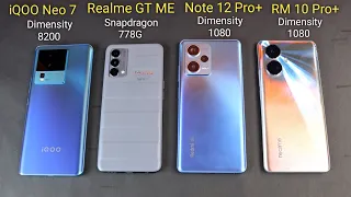 Processor Battle Realme 10 Pro+ vs iQOO Neo 7 vs Redmi Note 12 Pro+ vs GT Master Edition Dimensity