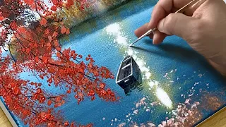 How to Draw Autumn Lake Scenery / Acrylic Painting for Beginners