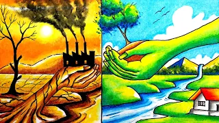 World environment day drawing/global warming drawing/environment day poster drawing/pollution poster