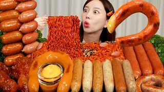 [Mukbang ASMR] Spicy Buldak DrumSticks Chicken & Grilled Kielbasa Sausages Recipe Ssoyoung